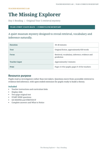 September reading activity - Year 6 The missing explorer