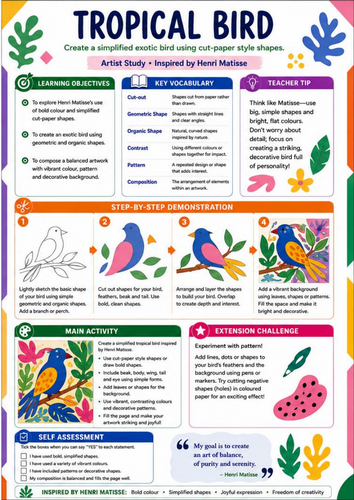 Henri Matisse Tropical Bird | KS3 Art Worksheet & Cover Lesson