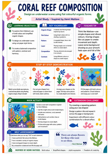 Henri Matisse Coral Reef Composition | KS3 Art Worksheet