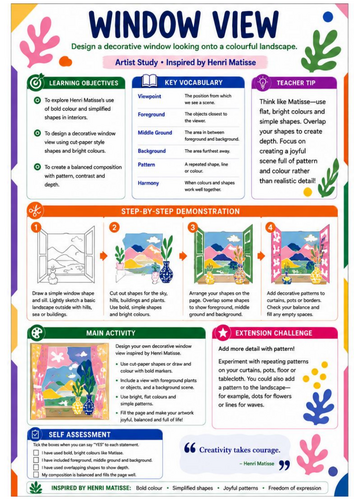 Henri Matisse Window View | KS3 Art Worksheet & Cover Lesson