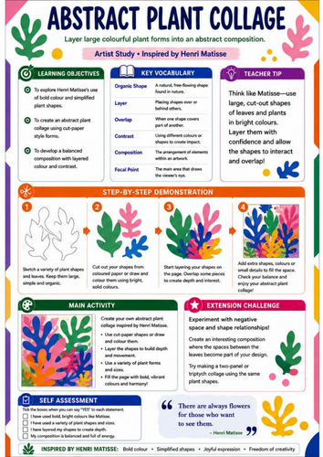 Henri Matisse Abstract Plant Collage | KS3 Art Worksheet