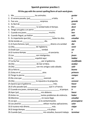 Spanish A-level grammar practice sheets