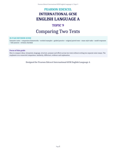Pearson Edexcel International GCSE English Language A – Topic 9: Comparing Two Texts