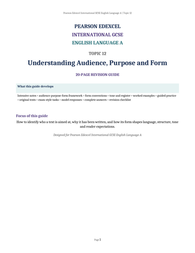 Pearson Edexcel International GCSE English Language A – Topic 12: Understanding Audience, Purpose