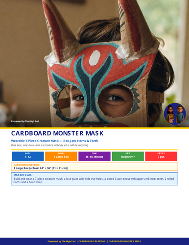 Cardboard Monster Mask | Junk Modelling Build Plan | Design & Technology | STEM Printable