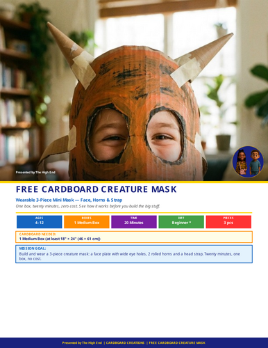 FREE Cardboard Creature Mask | Junk Modelling Template | Design & Technology | STEM Printable