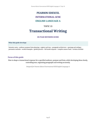 Pearson Edexcel International GCSE English Language A – Topic 13: Transactional Writing