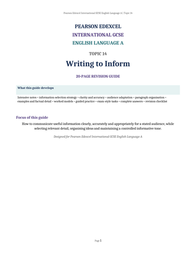 Pearson Edexcel International GCSE English Language A – Topic 14: Writing to Inform