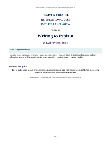 Pearson Edexcel International GCSE English Language A – Topic 15: Writing to Explain