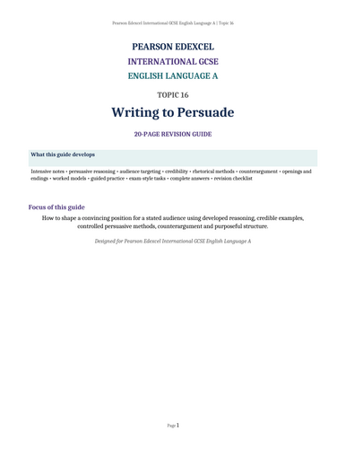 Pearson Edexcel International GCSE English Language A – Topic 16: Writing to Persuade