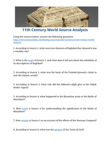 11th Century World Source Analysis Worksheet