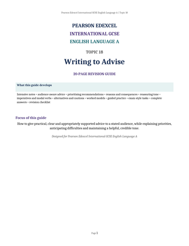 Pearson Edexcel International GCSE English Language A – Topic 18: Writing to Advise