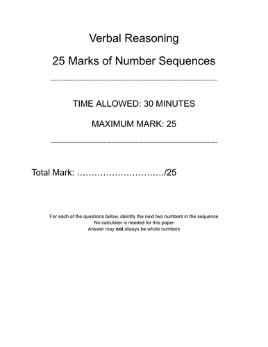 Verbal Reasoning: Number Sequences - 25 Practice Questions
