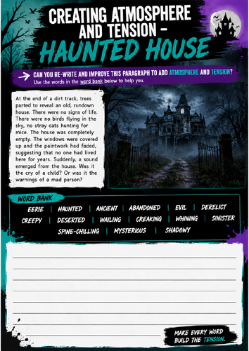 Creating Atmosphere & Tension – Haunted House | GCSE English Creative Writing Worksheet