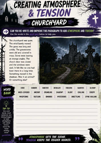 Creating Atmosphere & Tension – Churchyard | GCSE English Creative Writing Worksheet