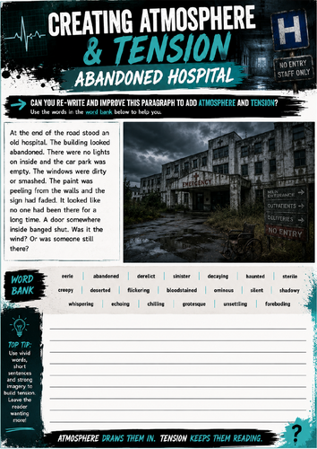 Creating Atmosphere & Tension – Abandoned Hospital | GCSE English Creative Writing Worksheet
