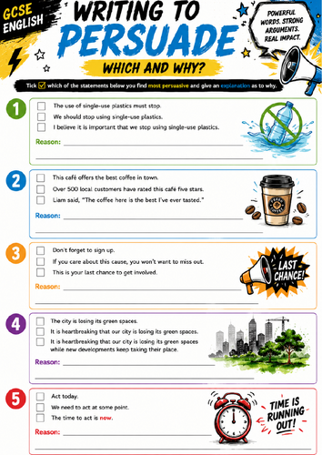 Writing to Persuade – Which and Why? | GCSE English Persuasive Writing Worksheet + Answers