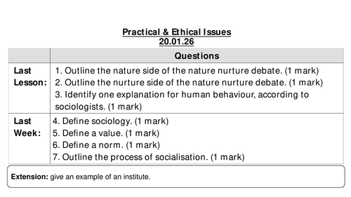 AQA A Level Sociology Theory & Methods Lessons (7192)