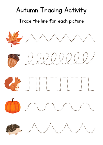 Autumn Pattern Tracing Worksheets | EYFS