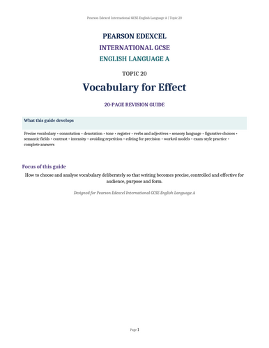 Pearson Edexcel International GCSE English Language A – Topic 20: Vocabulary for Effect