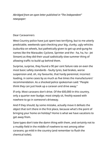 KS4, KS3, Non-Fiction HW Viewpoint Inference Caravans