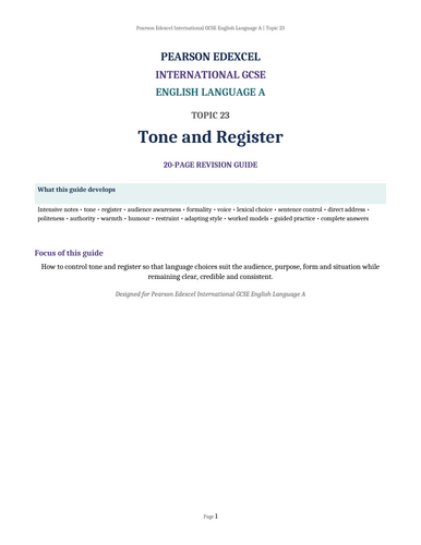 Pearson Edexcel International GCSE English Language A – Topic 23: Tone and Register