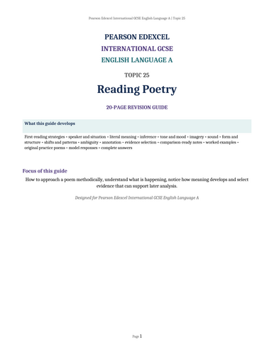Pearson Edexcel International GCSE English Language A – Topic 25: Reading Poetry