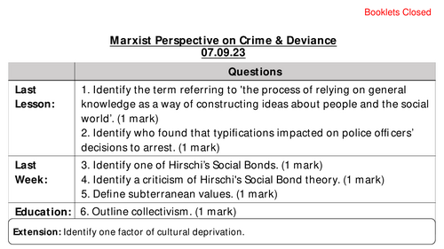AQA A Level Sociology Crime & Deviance Lessons (7192)