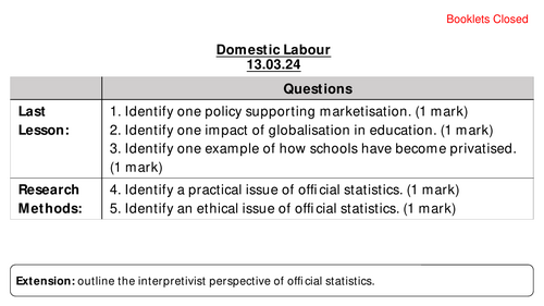 AQA A Level Sociology Families & Households Lessons (7192)