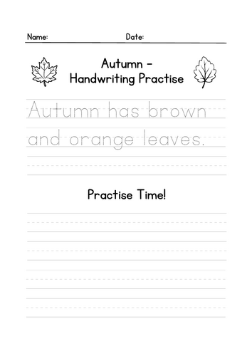 Autumn Handwriting Practise Worksheets | Key Stage 1 | 5 Worksheets