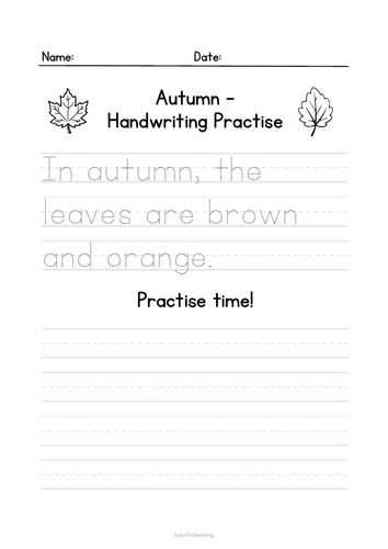 Autumn Handwriting Practise Worksheets | Key Stage 1 | 5 Worksheets