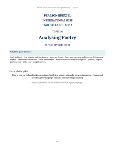 Pearson Edexcel International GCSE English Language A – Topic 26: Analysing Poetry