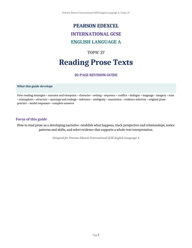 Pearson Edexcel International GCSE English Language A – Topic 27: Reading Prose Texts