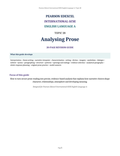 Pearson Edexcel International GCSE English Language A – Topic 28: Analysing Prose