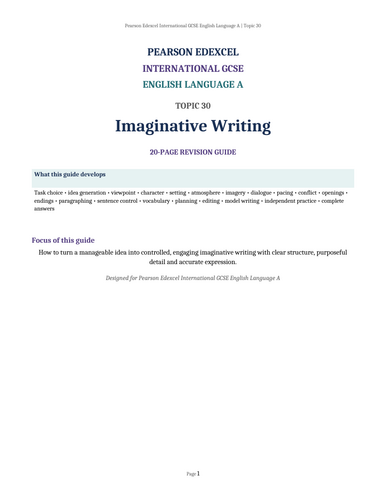 Pearson Edexcel International GCSE English Language A – Topic 30: Imaginative Writing