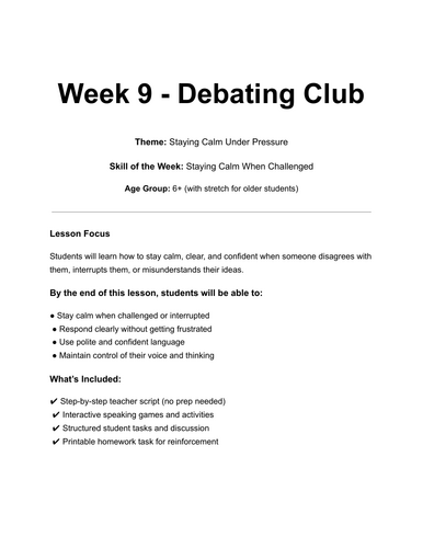 Debate Club | Staying Calm Under Pressure | KS2 Oracy | Ages 6-12