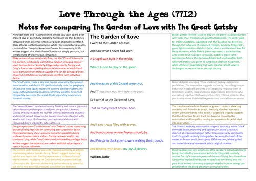 Comparing The Great Gatsby and Garden of Love (Love through the ages)