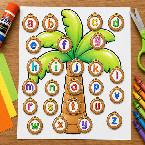 Chicka Chicka Boom Boom Alphabet Craft, Palm Tree Coconut Letter Activity, Preschool Kindergarten