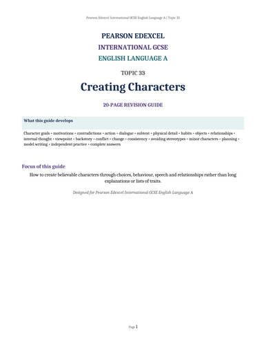 Pearson Edexcel International GCSE English Language A – Topic 33: Creating Characters