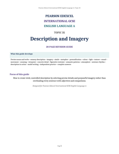 Pearson Edexcel International GCSE English Language A – Topic 35: Description and Imagery