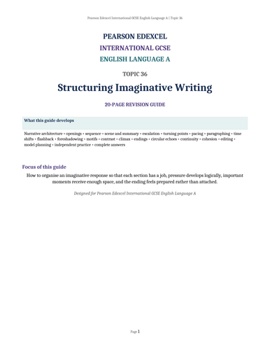 Pearson Edexcel International GCSE English Language A – Topic 36: Structuring Imaginative Writing