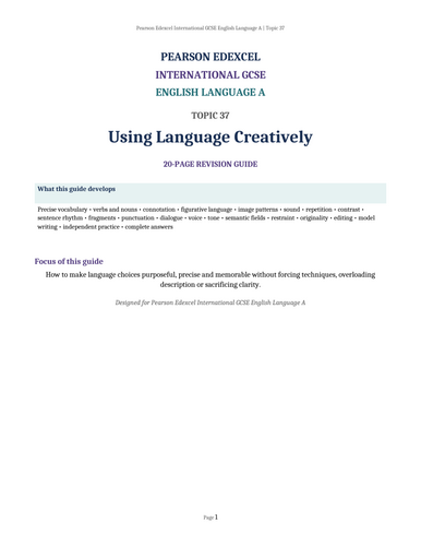 Pearson Edexcel International GCSE English Language A – Topic 37: Using Language Creatively