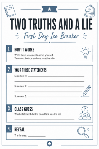 First Day Ice Breakers – Secondary School Worksheet Pack
