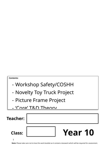 KS3 (year 10) - Project booklet resource