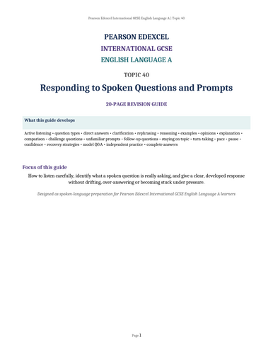 Pearson Edexcel International GCSE English Language A – Topic 40: Responding to Spoken Questions and
