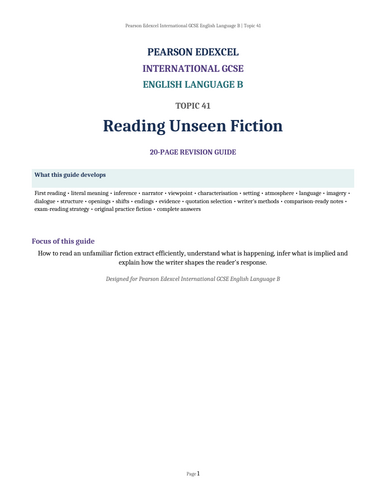 Pearson Edexcel International GCSE English Language B – Topic 41: Reading Unseen Fiction