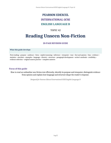 Pearson Edexcel International GCSE English Language B – Topic 42: Reading Unseen Non-Fiction