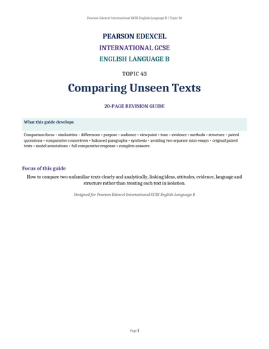 Pearson Edexcel International GCSE English Language B – Topic 43: Comparing Unseen Texts