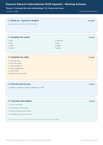 Pearson Edexcel International GCSE Spanish Theme C: Personal Life and Relationships Bundle + Answers