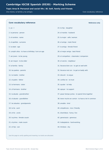 Cambridge IGCSE Spanish 0530 Topic Area B: Personal and Social Life Bundle + Answers